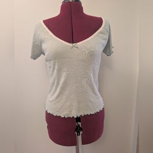 Levi's Light Green Short Sleeve Top with Lace Trim